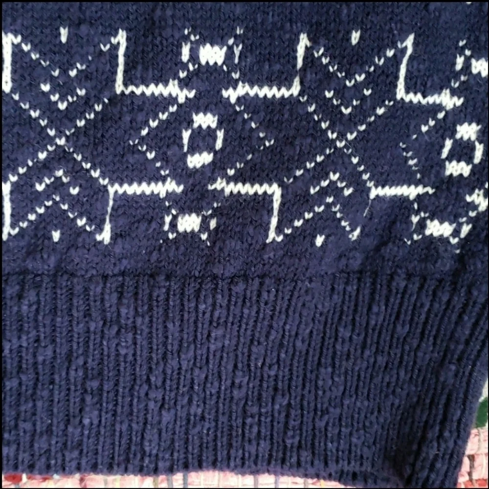 French Connection Mens Crewneck Cotton Sweater Blue with White Snowflakes